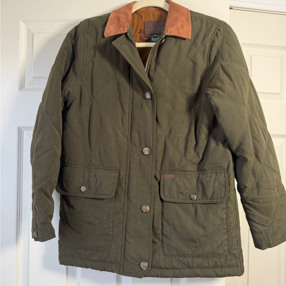 Lauren Ralph Lauren Green Quilted Women's Jacket with Suede Collar